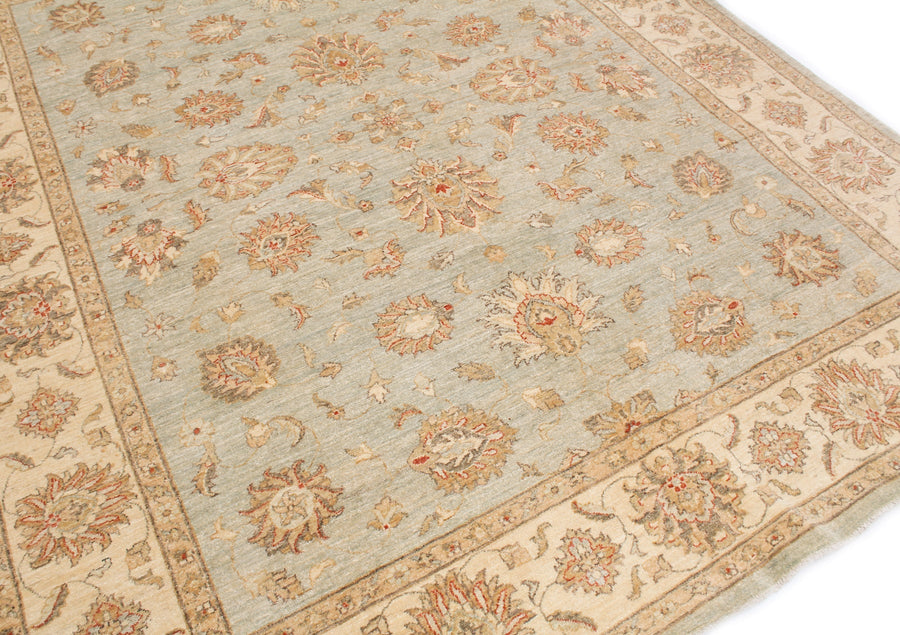 Handgeknoopt Ziegler-tapijt Samarkand 249 x 302 cm met lichtblauw veld en crèmekleurige rand